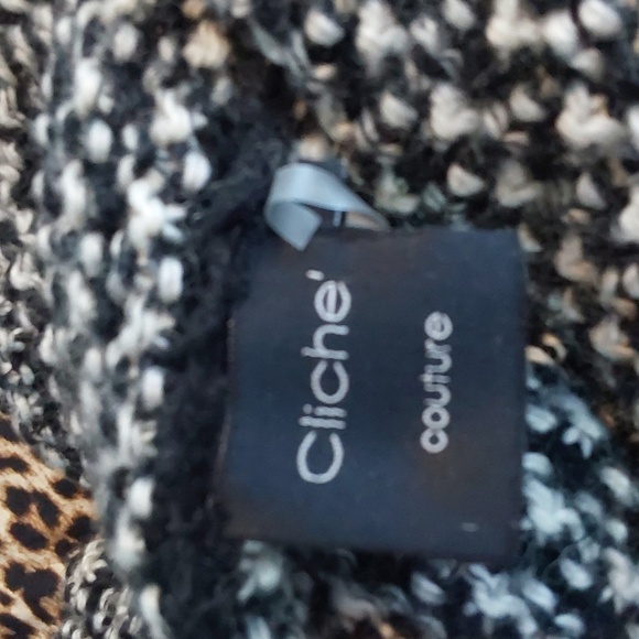 Cliche` Womens Black/White WOVEN Wool Knit Sweater Dress Mod edgy Sz.S - Picture 9 of 11